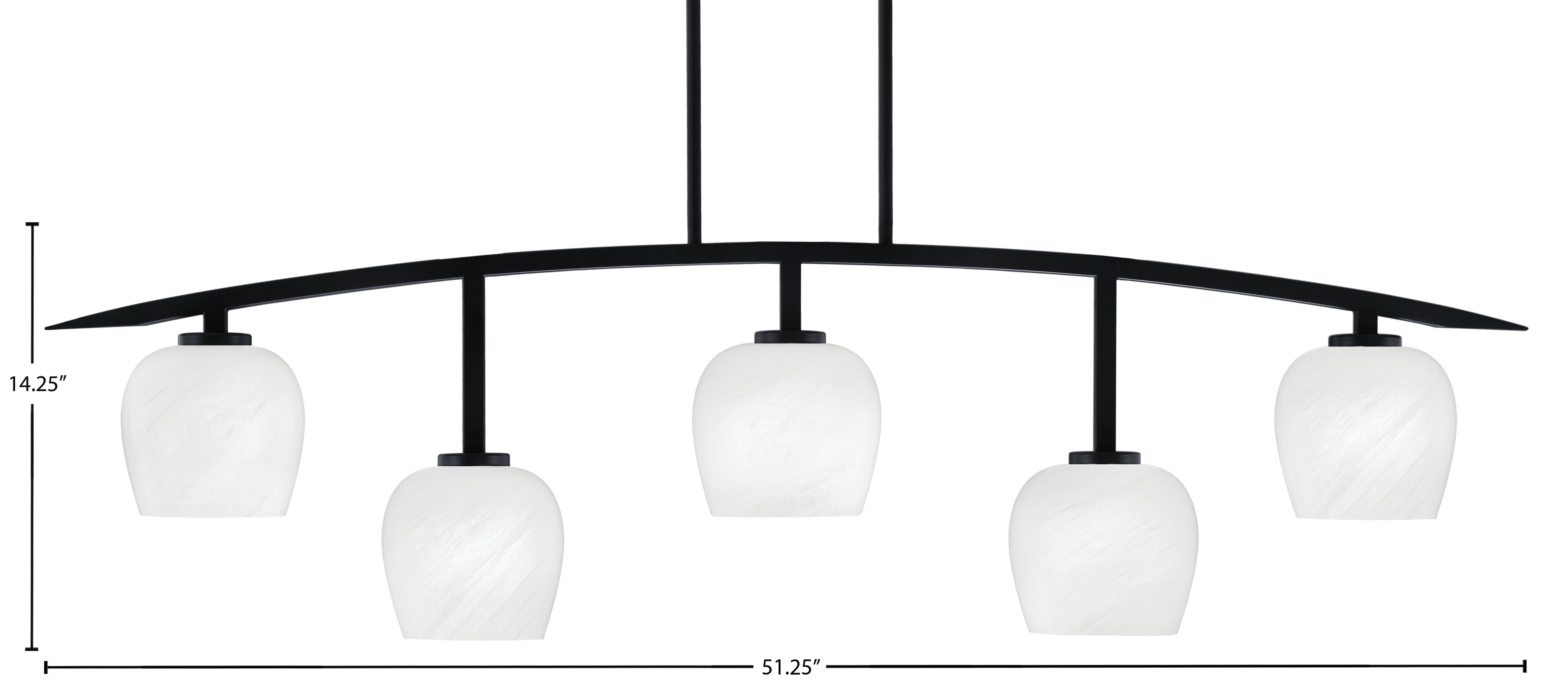 Kurve Five Light Bar in Matte Black with 6" White Marble Shade