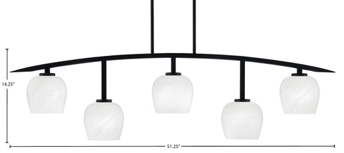 Kurve Five Light Bar in Matte Black with 6" White Marble Shade