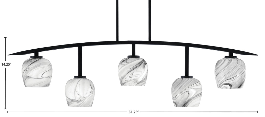 Kurve Five Light Bar in Matte Black with 6" Onyx Swirl Shade