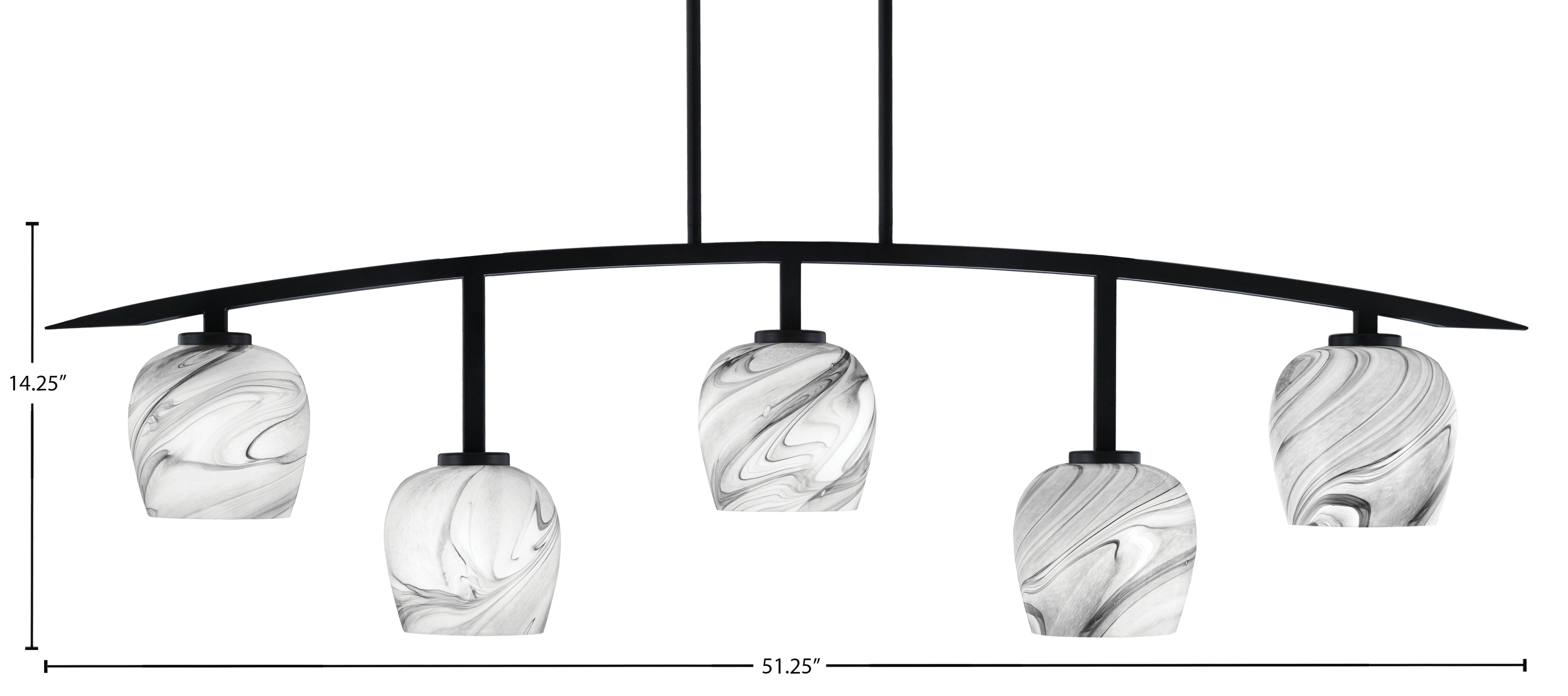 Kurve Five Light Bar in Matte Black with 6" Onyx Swirl Shade