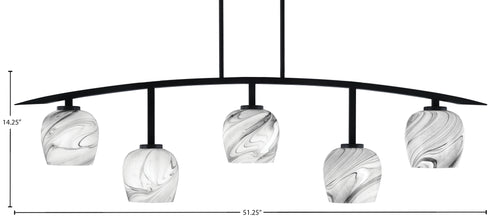 Kurve Five Light Bar in Matte Black with 6" Onyx Swirl Shade