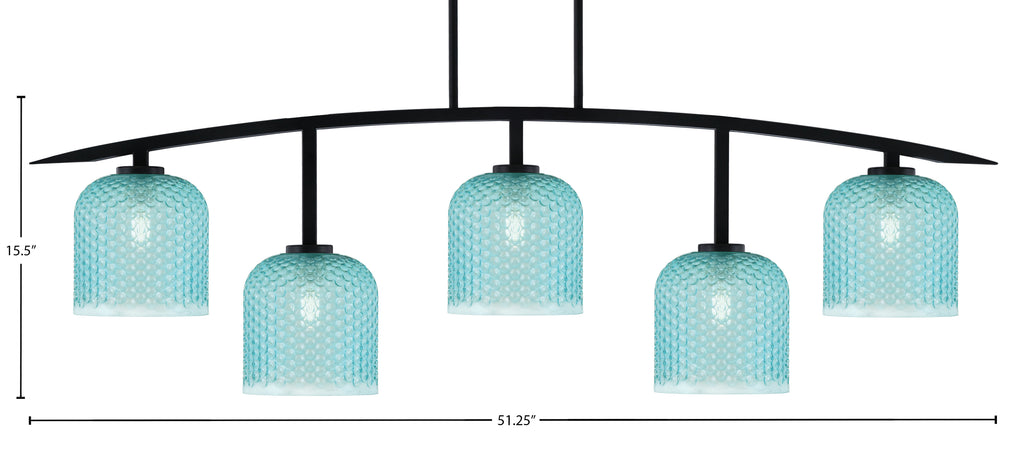 Kurve Five Light Bar in Matte Black with 7" Turquoise Textured Shade