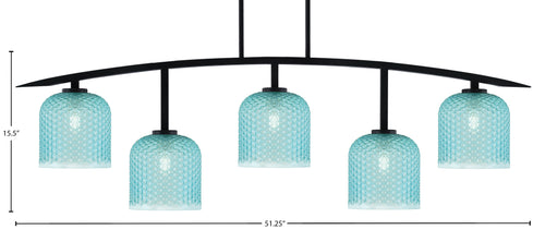 Kurve Five Light Bar in Matte Black with 7" Turquoise Textured Shade