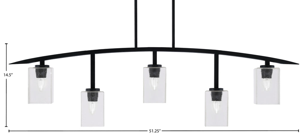 Kurve Five Light Bar in Matte Black with 4" Square Clear Bubble Shade