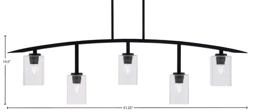 Kurve Five Light Bar in Matte Black with 4" Square Clear Bubble Shade