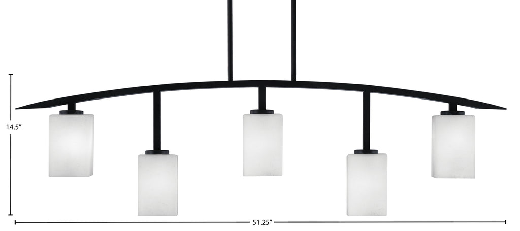 Kurve Five Light Bar in Matte Black with 4" Square White Muslin Shade