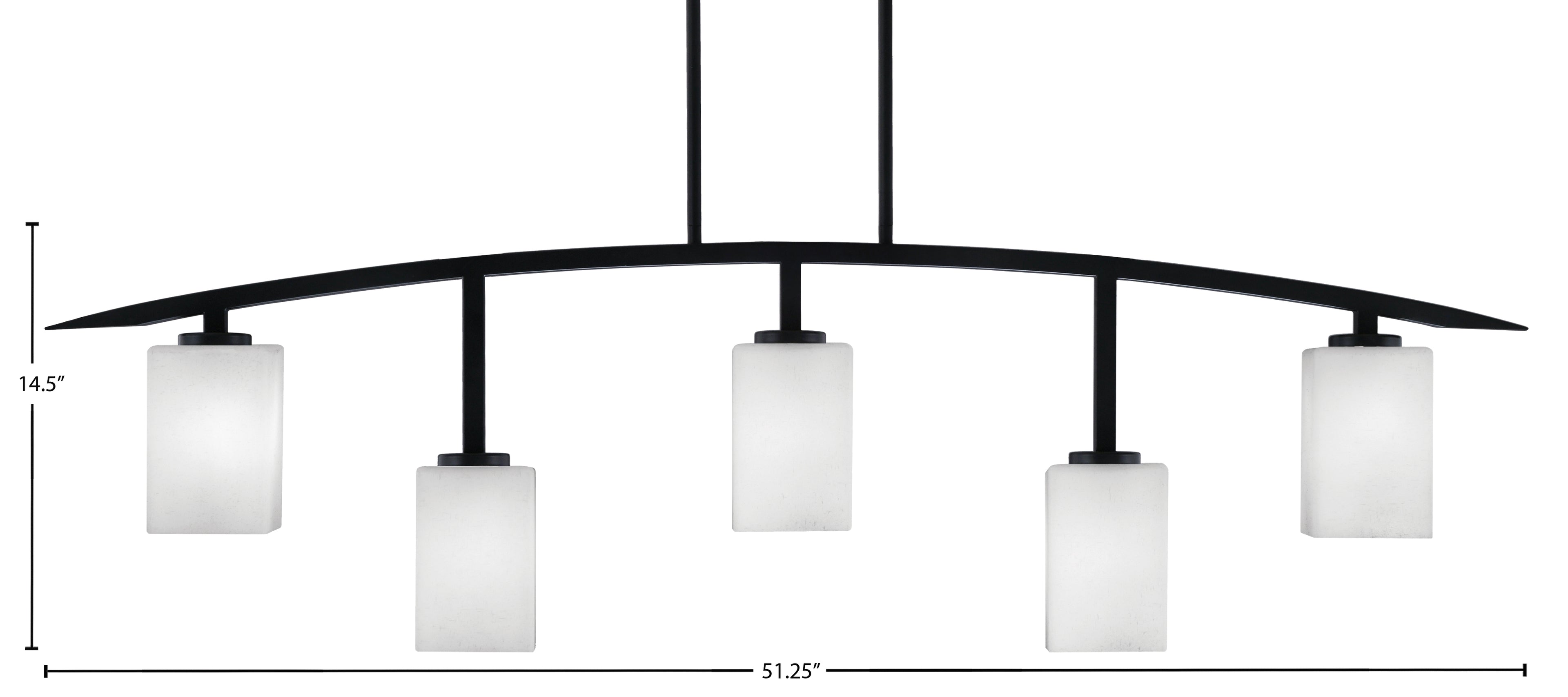 Kurve Five Light Bar in Matte Black with 4" Square White Muslin Shade