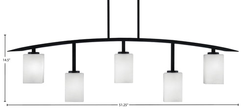 Kurve Five Light Bar in Matte Black with 4" Square White Muslin Shade