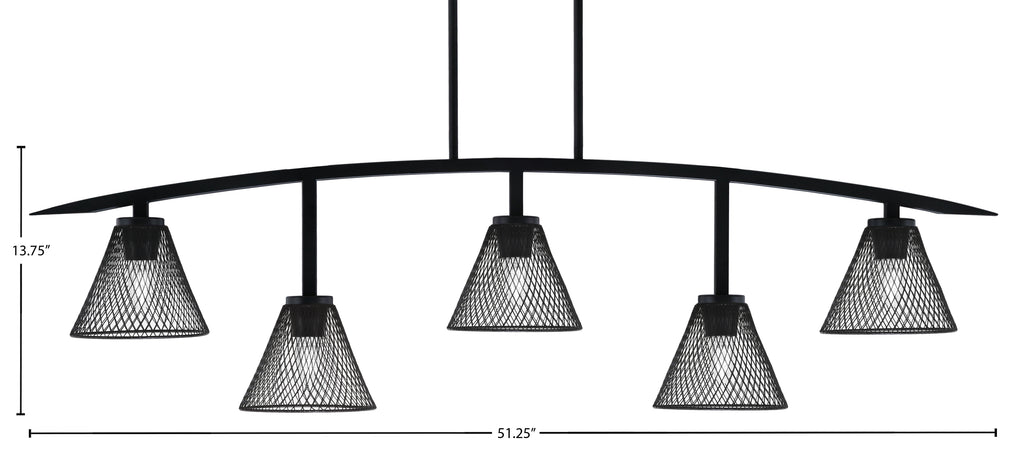 Kurve Five Light Bar in Matte Black with 7" Matte Black Cone Mesh Metal Shade Shade