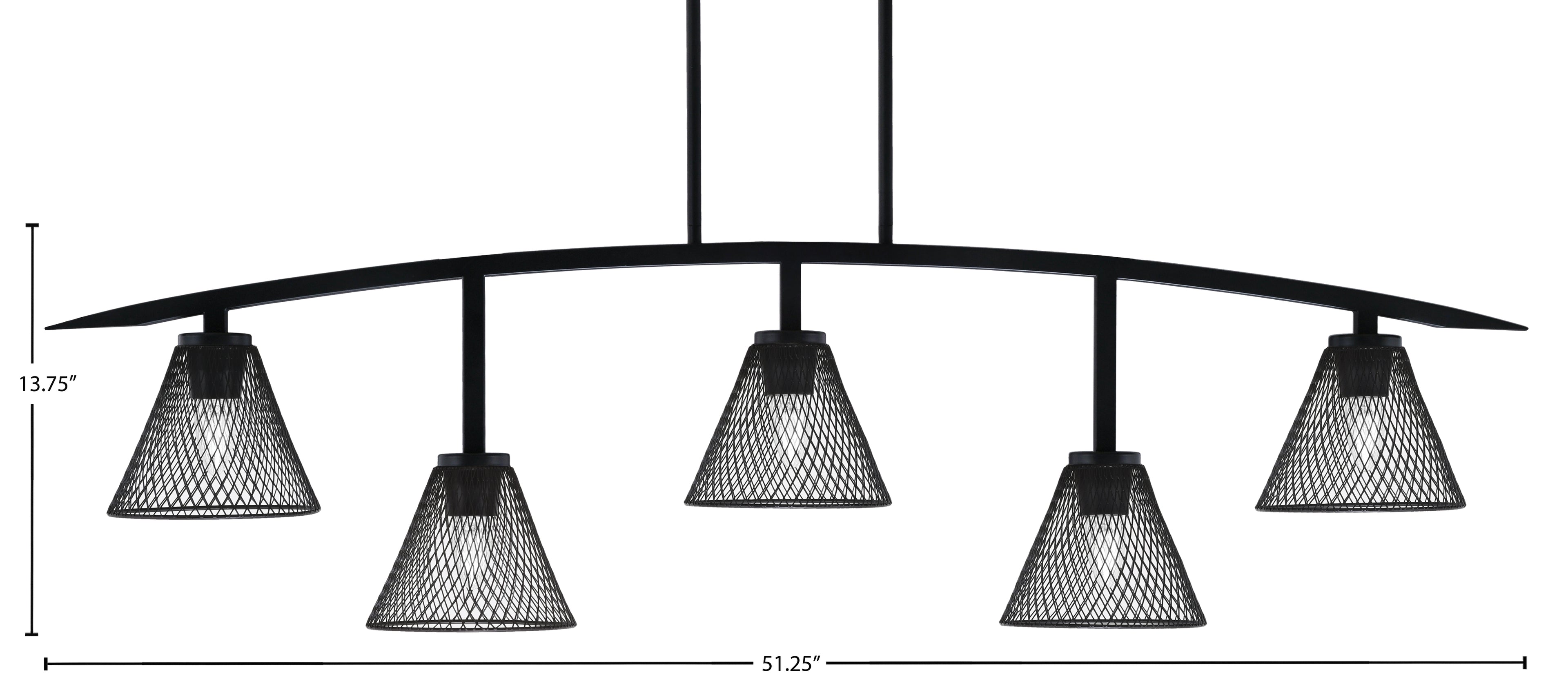 Kurve Five Light Bar in Matte Black with 7" Matte Black Cone Mesh Metal Shade Shade