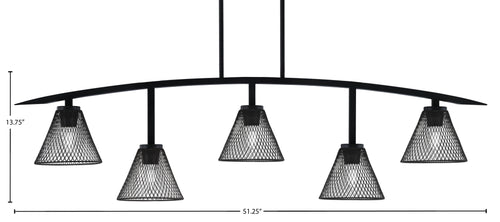 Kurve Five Light Bar in Matte Black with 7" Matte Black Cone Mesh Metal Shade Shade