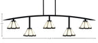 Kurve Five Light Bar in Matte Black with 7" Pearl & Black Flair Art Glass Shade