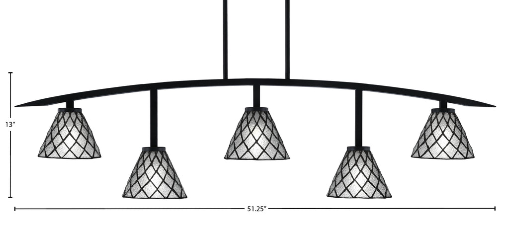 Kurve Five Light Bar in Matte Black with 7" Diamond Ice Art Glass Shade