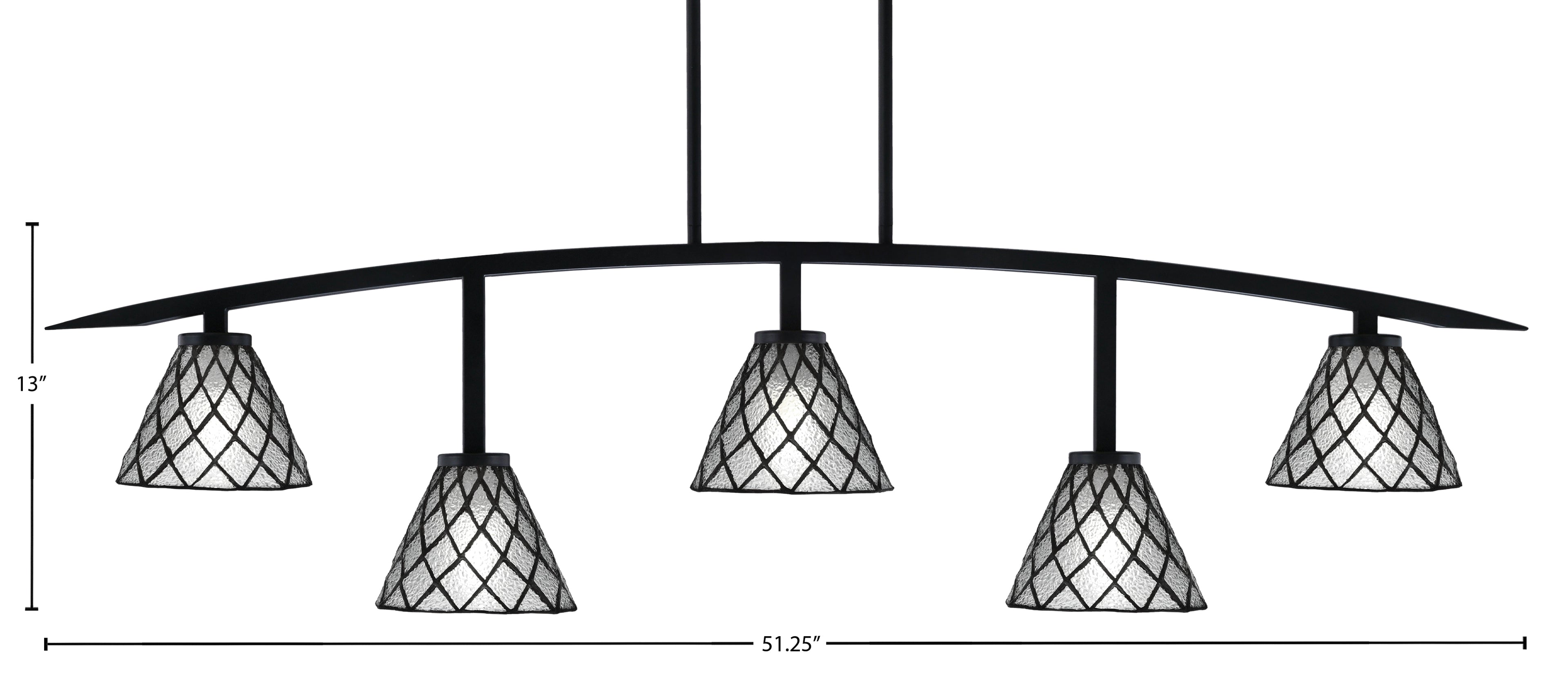 Kurve Five Light Bar in Matte Black with 7" Diamond Ice Art Glass Shade