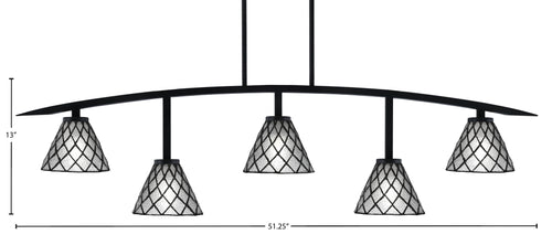Kurve Five Light Bar in Matte Black with 7" Diamond Ice Art Glass Shade