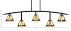 Kurve Five Light Bar in Matte Black with 7" Zion Art Glass Shade