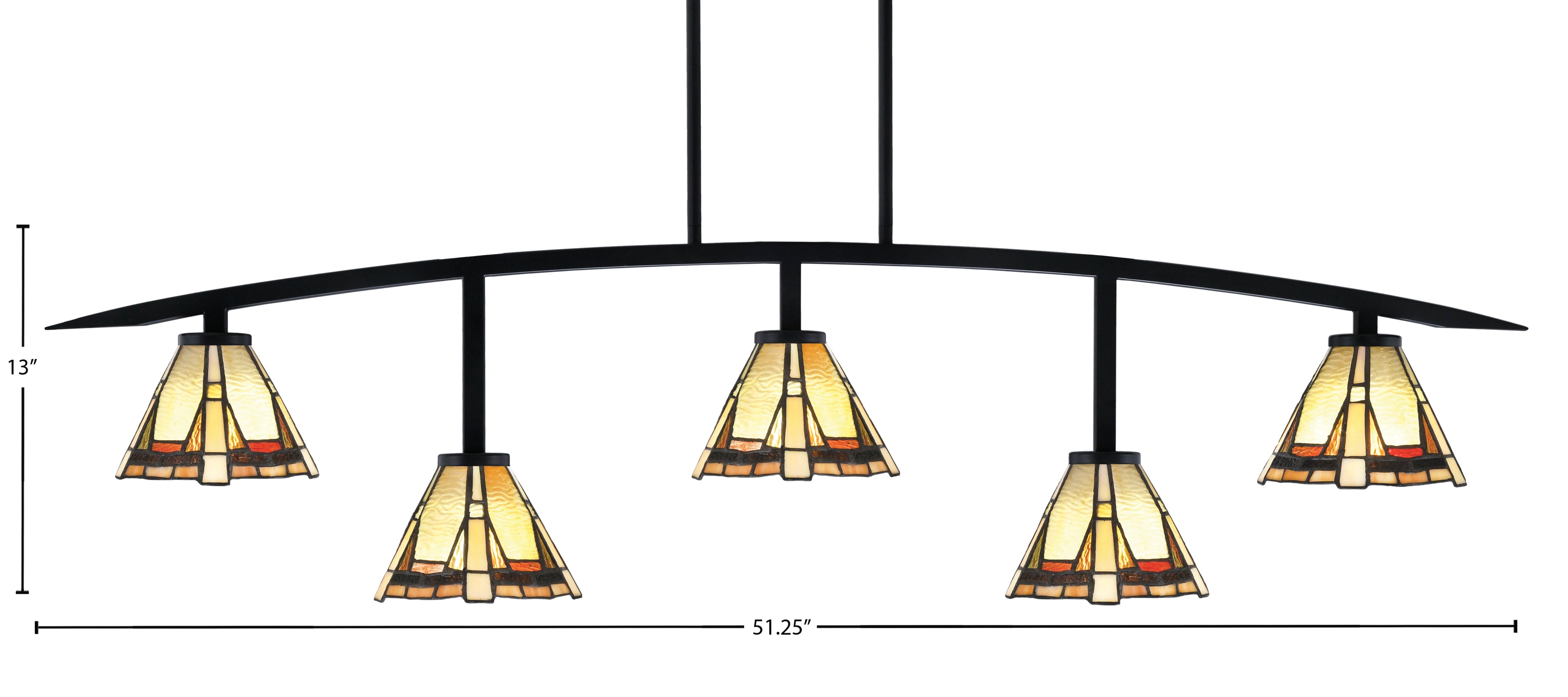 Kurve Five Light Bar in Matte Black with 7" Zion Art Glass Shade