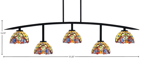 Kurve Five Light Bar in Matte Black with 7" Lynx Art Glass Shade