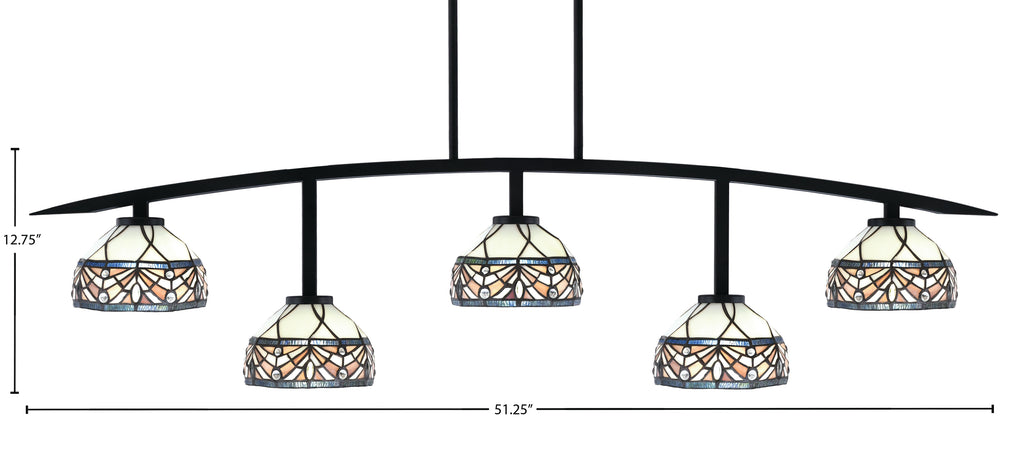 Kurve Five Light Bar in Matte Black with 7" Royal Merlot Art Glass Shade