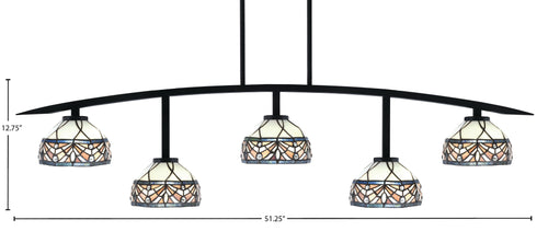 Kurve Five Light Bar in Matte Black with 7" Royal Merlot Art Glass Shade