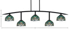 Kurve Five Light Bar in Matte Black with 7" Turquoise Cypress Art Glass Shade