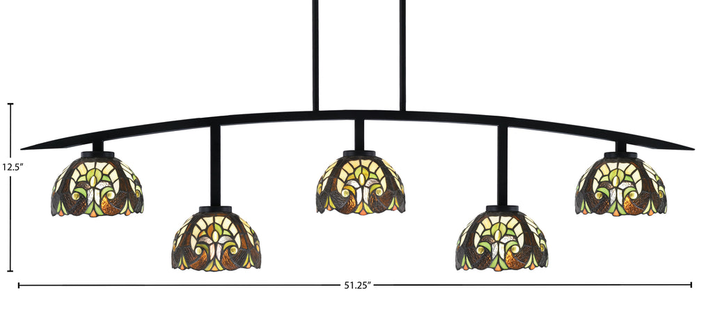 Kurve Five Light Bar in Matte Black with 7" Ivory Cypress Art Glass Shade