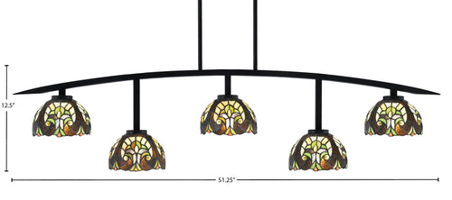 Kurve Five Light Bar in Matte Black with 7" Ivory Cypress Art Glass Shade