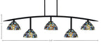 Kurve Five Light Bar in Matte Black with 7" Blue Mosaic Art Glass Shade