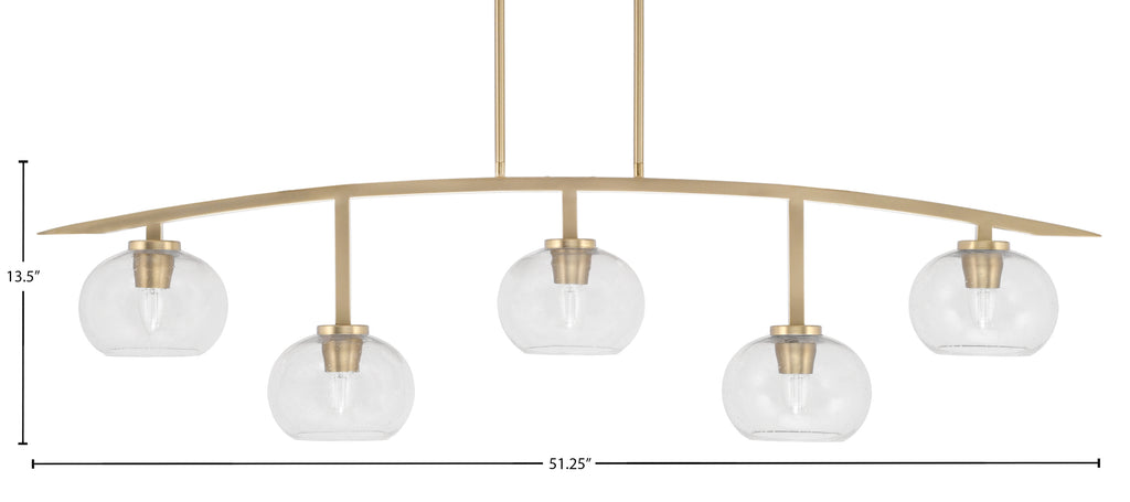 Kurve Five Light Bar in New Age Brass with Clear Bubble Shade