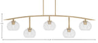 Kurve Five Light Bar in New Age Brass with Clear Bubble Shade