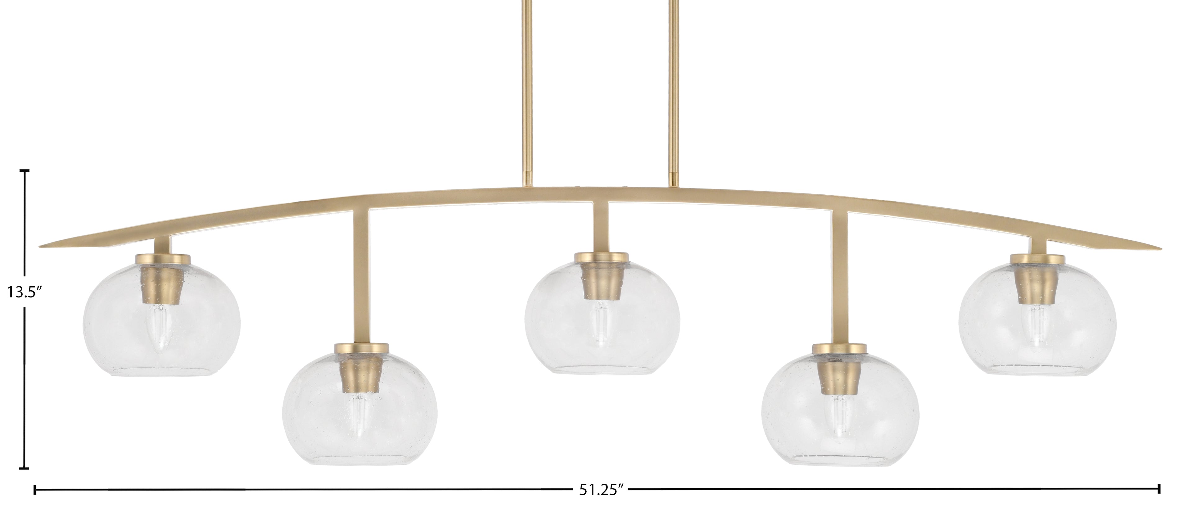 Kurve Five Light Bar in New Age Brass with Clear Bubble Shade