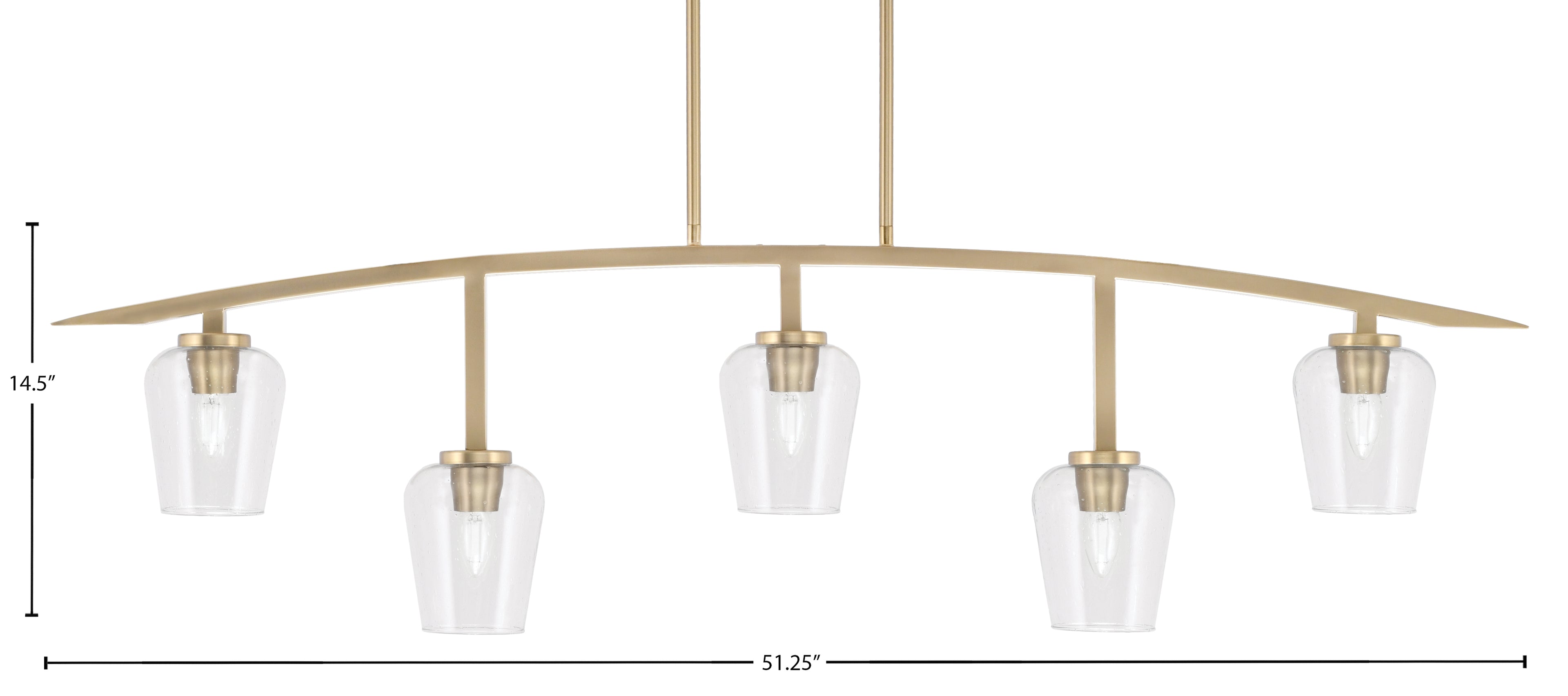 Kurve Five Light Bar in New Age Brass with Clear Bubble Shade