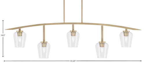Kurve Five Light Bar in New Age Brass with Clear Bubble Shade