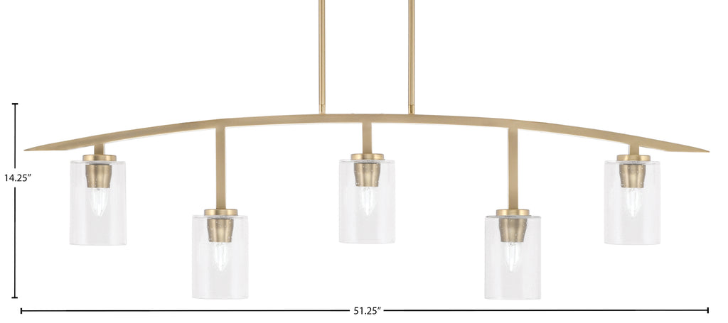 Kurve Five Light Bar in New Age Brass with Clear Bubble Shade