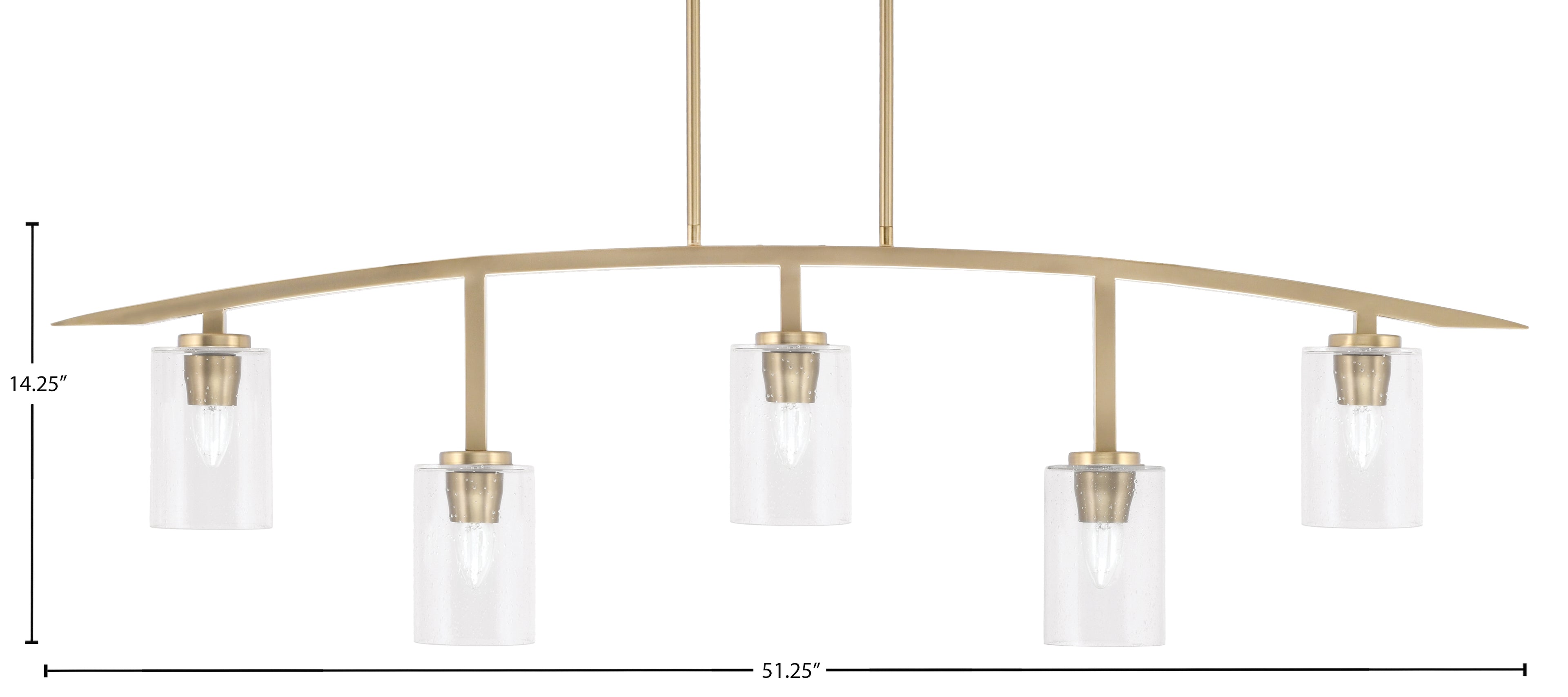 Kurve Five Light Bar in New Age Brass with Clear Bubble Shade