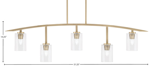 Kurve Five Light Bar in New Age Brass with Clear Bubble Shade