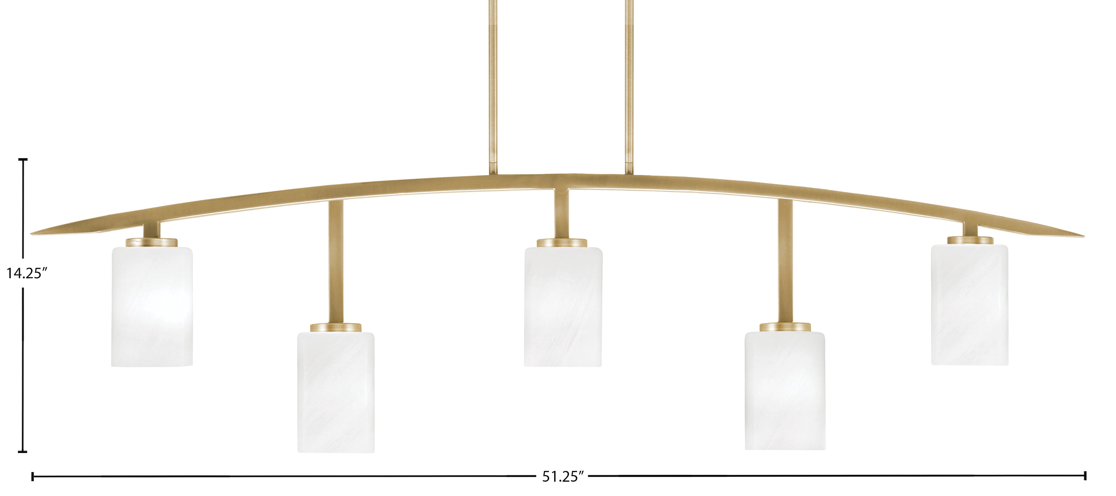 Kurve Five Light Bar in New Age Brass with 4" White Marble Shade