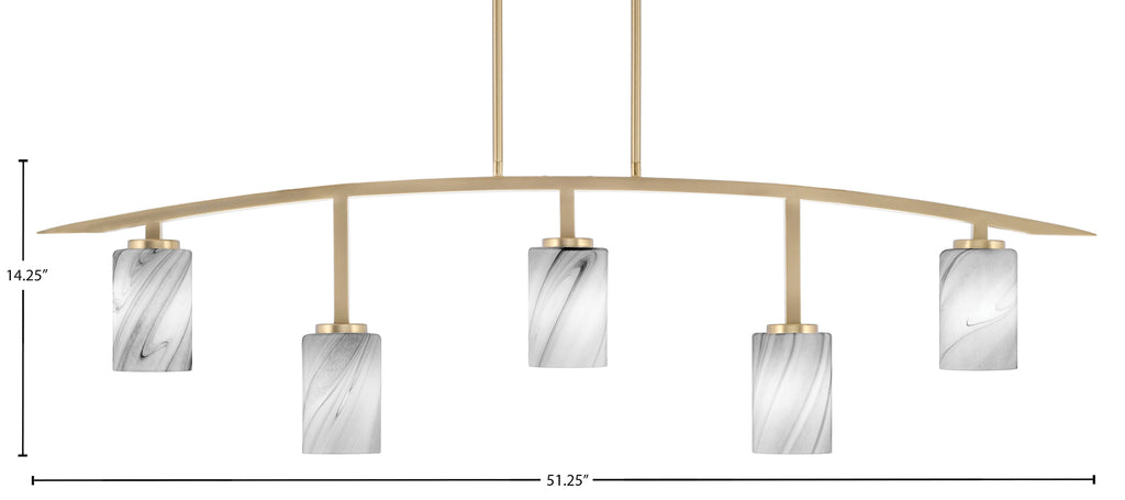Kurve Five Light Bar in New Age Brass with Onyx Swirl Shade