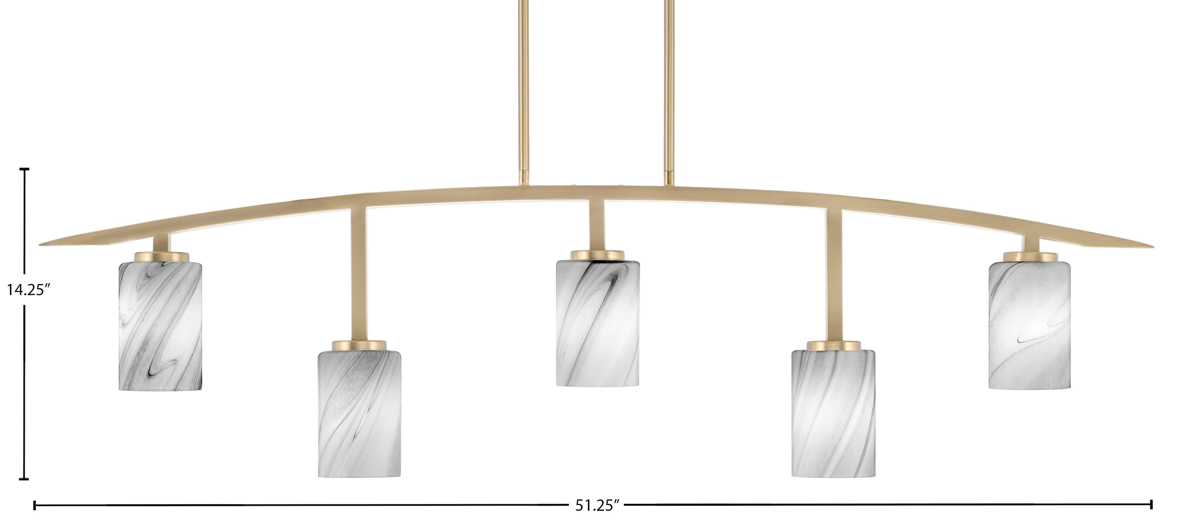 Kurve Five Light Bar in New Age Brass with Onyx Swirl Shade