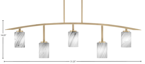 Kurve Five Light Bar in New Age Brass with Onyx Swirl Shade