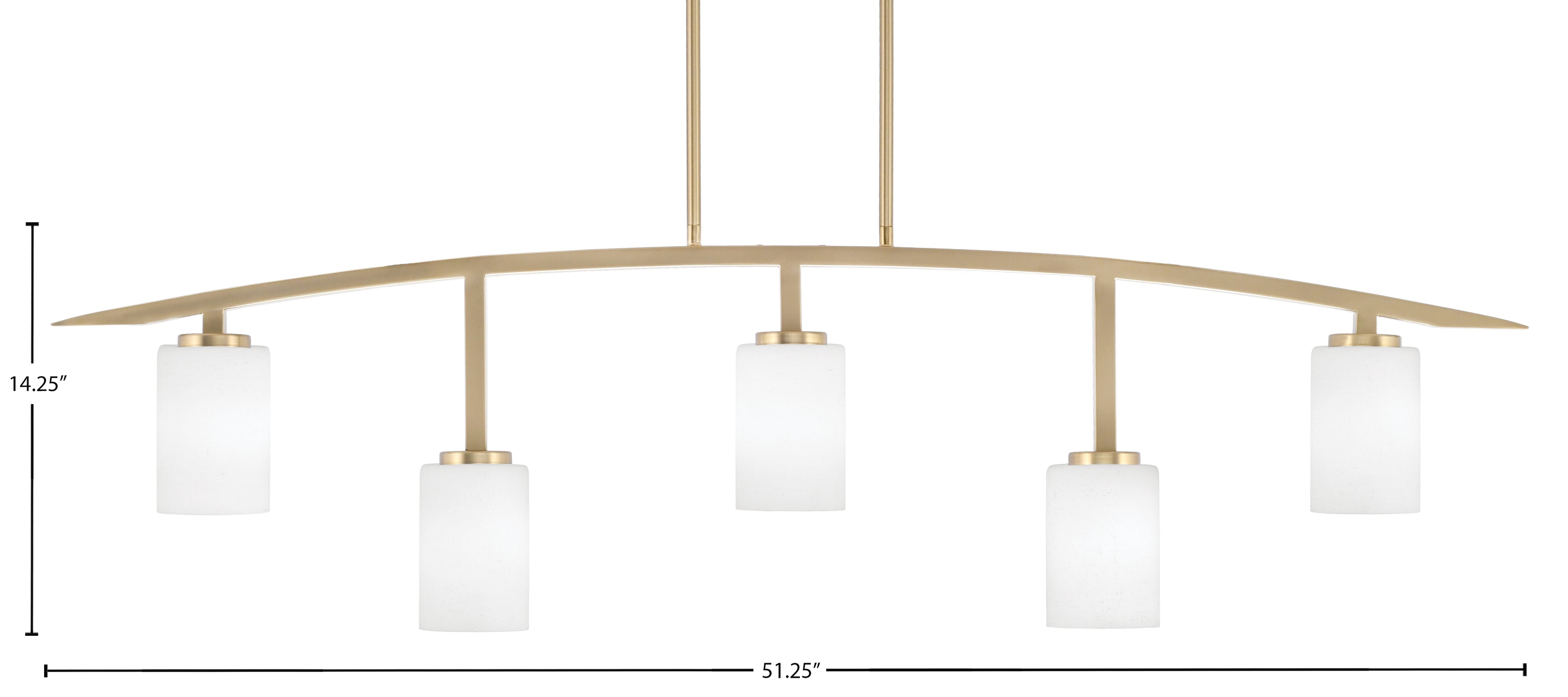 Kurve Five Light Bar in New Age Brass with White Muslin Shade