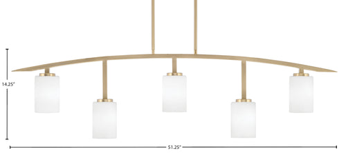 Kurve Five Light Bar in New Age Brass with White Muslin Shade