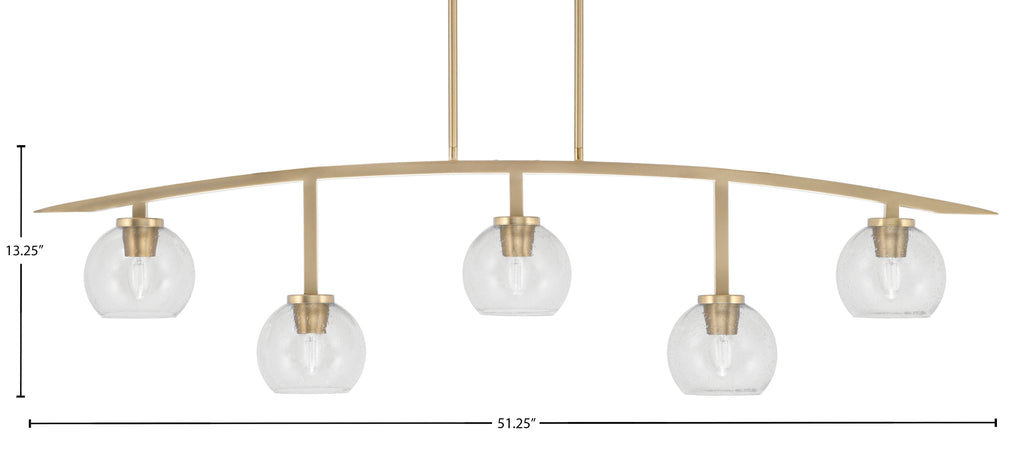 Kurve Five Light Bar in New Age Brass with Clear Bubble Shade
