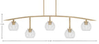 Kurve Five Light Bar in New Age Brass with Clear Bubble Shade
