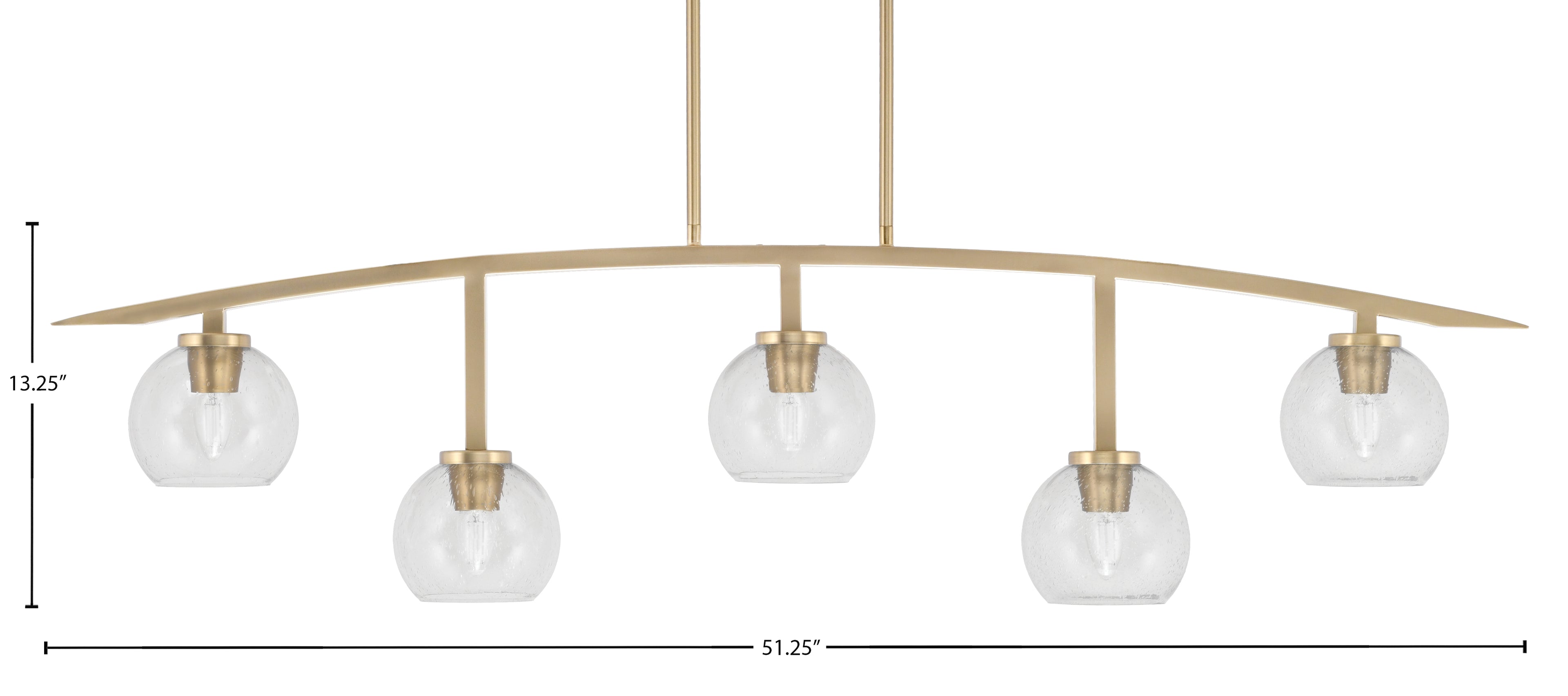 Kurve Five Light Bar in New Age Brass with Clear Bubble Shade