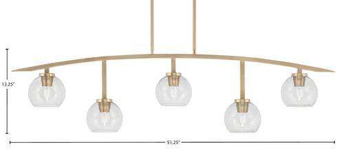 Kurve Five Light Bar in New Age Brass with Clear Bubble Shade