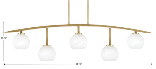 Kurve Five Light Bar in New Age Brass with 5.75" White Marble Shade