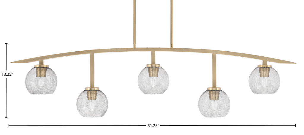 Kurve Five Light Bar in New Age Brass with Smoke Bubble Shade