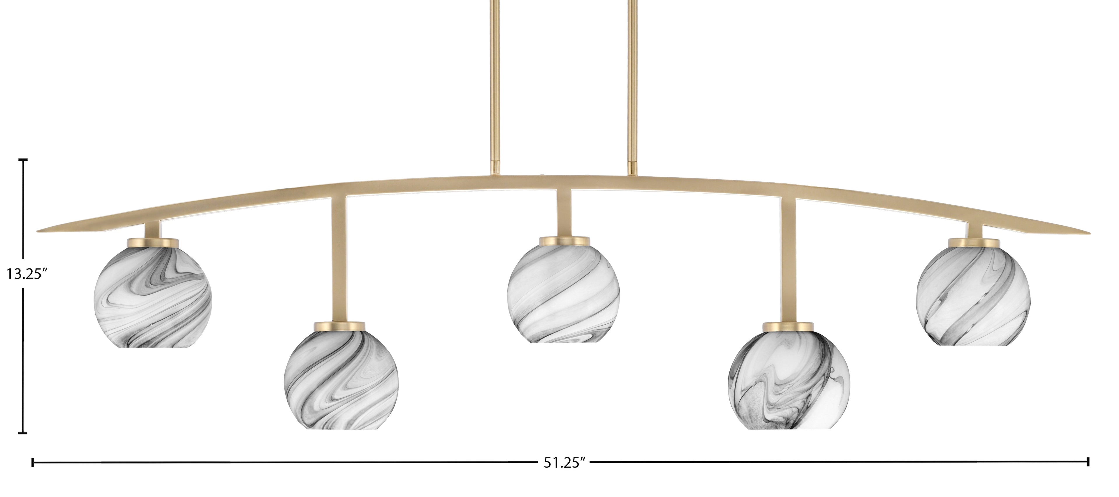 Kurve Five Light Bar in New Age Brass with Onyx Swirl Shade