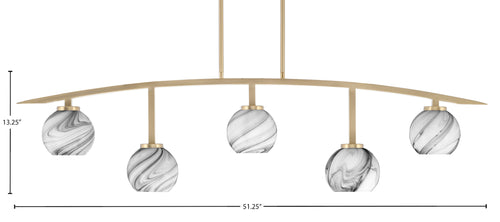 Kurve Five Light Bar in New Age Brass with Onyx Swirl Shade
